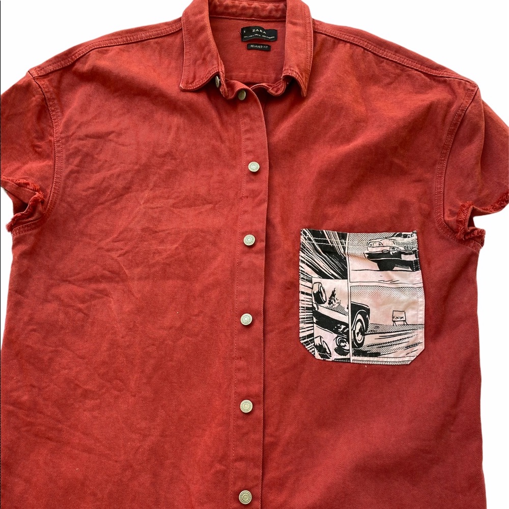 Zara men’s boom race print retro denim top L